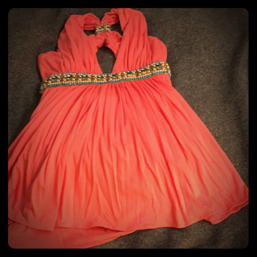 Sky top, gorgeous accents, salmon pink, size small